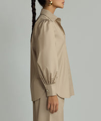 Khaki Brown Egyptian Cotton Bishop Sleeved Shirt