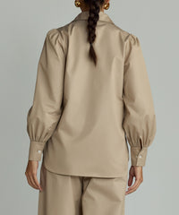Khaki Brown Egyptian Cotton Bishop Sleeved Shirt