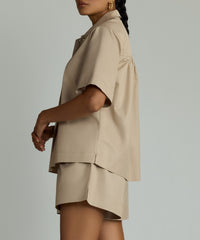 Khaki Brown Egyptian Cotton Bowling Shirt