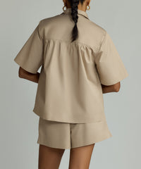 Khaki Brown Egyptian Cotton Bowling Shirt