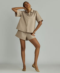 Khaki Brown Egyptian Cotton Bowling Shirt