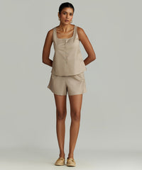 Khaki Brown Egyptian Cotton Sleeveless Top