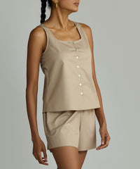 Khaki Brown Egyptian Cotton Sleeveless Top