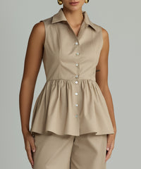 Khaki Brown Egyptian Cotton Tennis Top