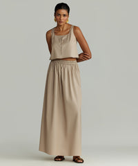 Khaki Brown Egyptian Cotton Cropped Sleeveless Top