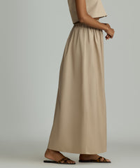 Khaki Brown Egyptian Cotton Maxi Skirt