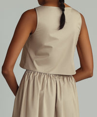 Khaki Brown Egyptian Cotton Cropped Sleeveless Top