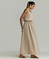 Khaki Brown Egyptian Cotton Maxi Skirt