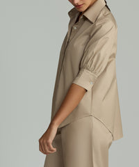 Khaki Brown Egyptian Cotton Short-Sleeved Shirt
