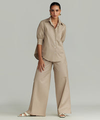 Khaki Brown Egyptian Cotton Short-Sleeved Shirt