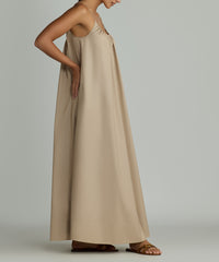 Khaki Brown Egyptian Cotton Long Trapeze Dress