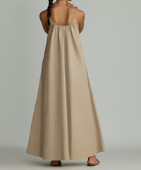 Khaki Brown Egyptian Cotton Long Trapeze Dress