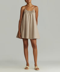 Khaki Brown Egyptian Cotton Short Trapeze Dress