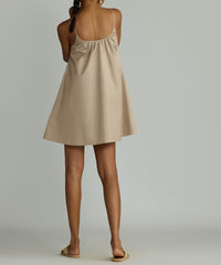 Khaki Brown Egyptian Cotton Short Trapeze Dress