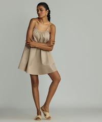 Khaki Brown Egyptian Cotton Short Trapeze Dress