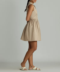 Khaki Brown Egyptian Cotton Short Tennis Dress