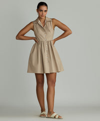 Khaki Brown Egyptian Cotton Short Tennis Dress