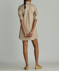 Khaki Brown Egyptian Cotton Short Shirt Dress