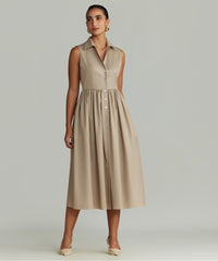Khaki Brown Egyptian Cotton Long Tennis Dress