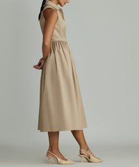 Khaki Brown Egyptian Cotton Long Tennis Dress