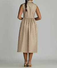 Khaki Brown Egyptian Cotton Long Tennis Dress