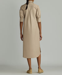 Khaki Brown Egyptian Cotton Long Shirt Dress