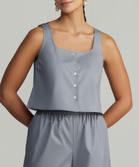 Powder Blue Egyptian Cotton Cropped Sleeveless Top