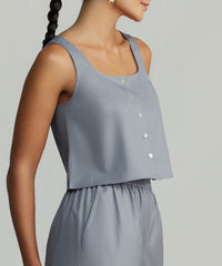 Powder Blue Egyptian Cotton Cropped Sleeveless Top