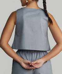 Powder Blue Egyptian Cotton Cropped Sleeveless Top