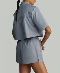 Powder Blue Egyptian Cotton Cropped Bowling Shirt