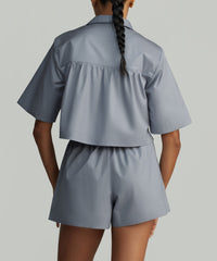 Powder Blue Egyptian Cotton Cropped Bowling Shirt