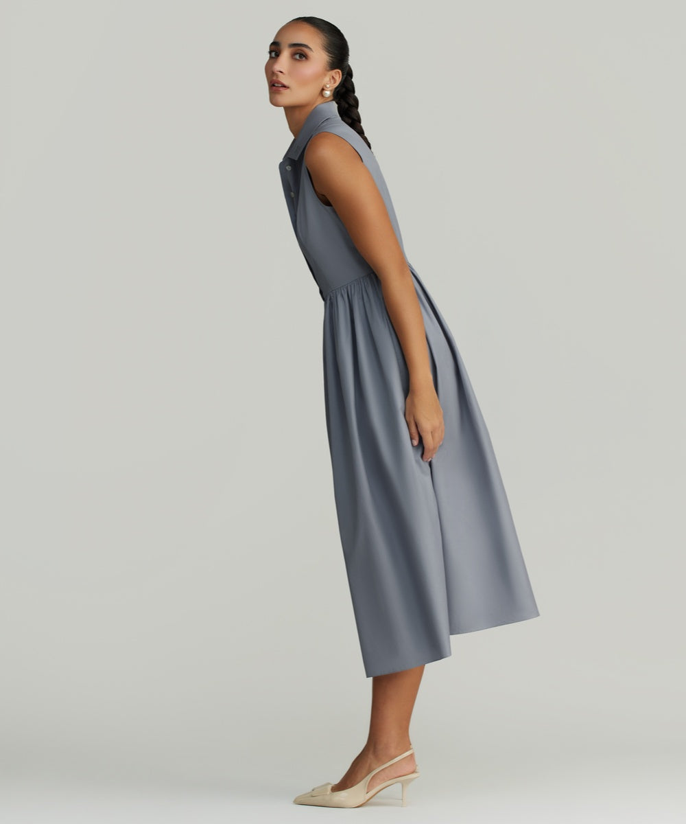 longer tennis dress Striped Cotton Tencel Long Tennis Dress