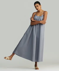 Powder Blue Egyptian Cotton Long Trapeze Dress