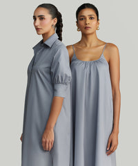 Powder Blue Egyptian Cotton Long Trapeze Dress