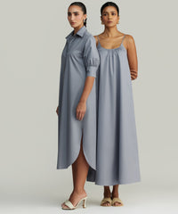 Powder Blue Egyptian Cotton Long Trapeze Dress