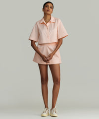 Blush Egyptian Cotton Cropped Bowling Shirt
