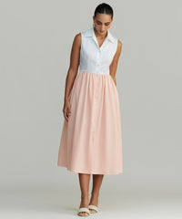 White & Blush Egyptian Cotton Long Tennis Dress