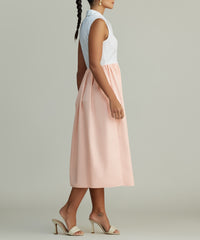 White & Blush Egyptian Cotton Long Tennis Dress