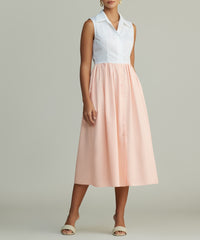 White & Blush Egyptian Cotton Long Tennis Dress
