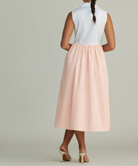 White & Blush Egyptian Cotton Long Tennis Dress