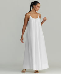 White Egyptian Cotton Long Trapeze Dress