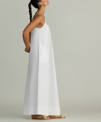 White Egyptian Cotton Long Trapeze Dress