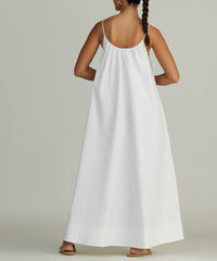 White Egyptian Cotton Long Trapeze Dress