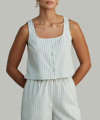 Pistachio Striped Cotton Tencel Cropped Sleeveless Top