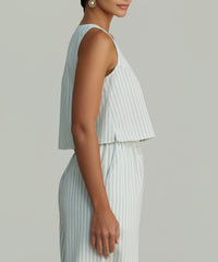 Pistachio Striped Cotton Tencel Cropped Sleeveless Top