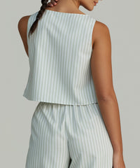 Pistachio Striped Cotton Tencel Cropped Sleeveless Top