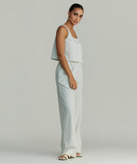 Pistachio Striped Cotton Tencel Cropped Sleeveless Top