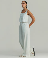 Pistachio Striped Cotton Tencel Cropped Sleeveless Top