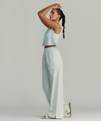 Pistachio Striped Cotton Tencel Trousers