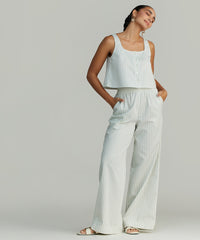 Pistachio Striped Cotton Tencel Cropped Sleeveless Top